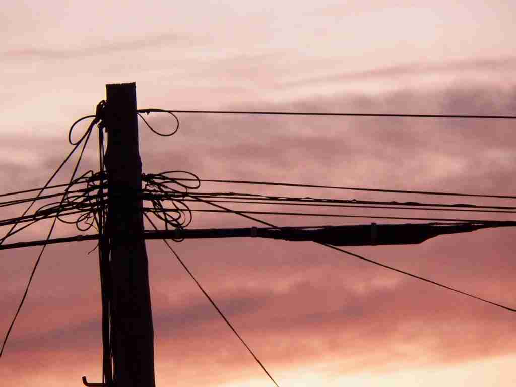 Telephone wires at sunset