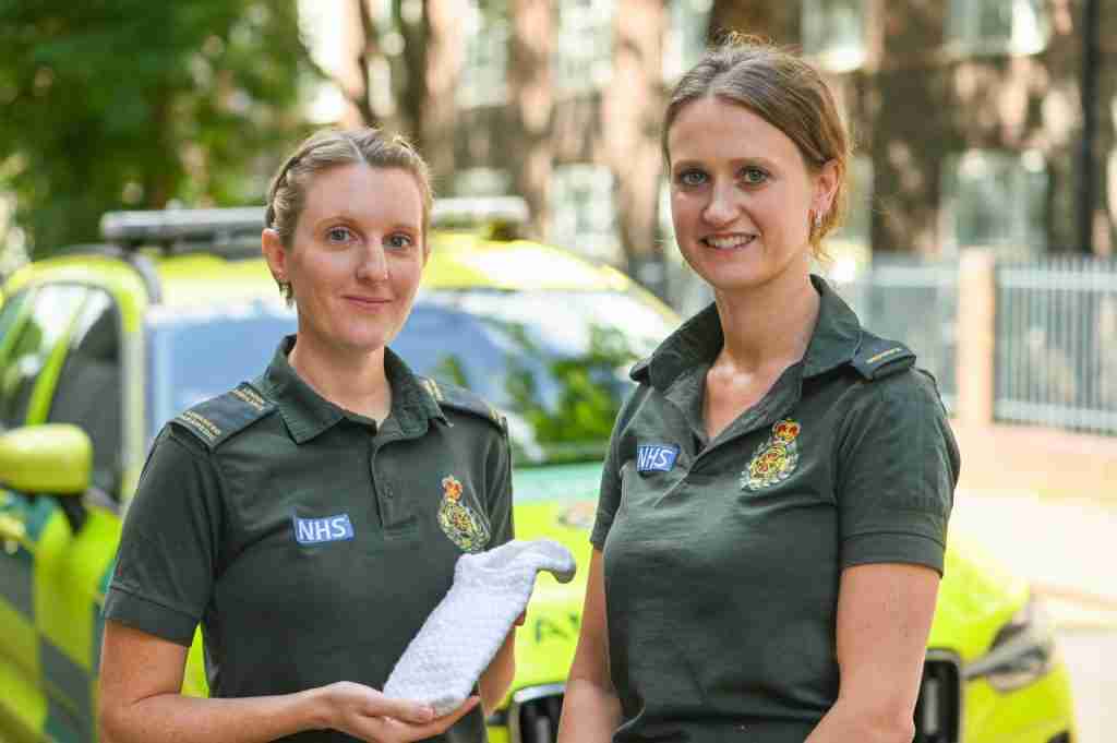 Nicola Jones (left) holding a cuddle pocket alongside Camella Main (right). Photo credit: LAS