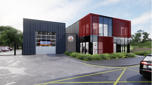 Drawing of Blackley fire station in Greater Manchester