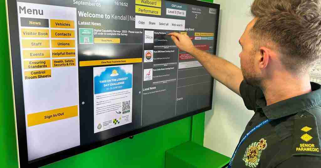 North West Ambulance Service paramedic with Insight digital wallboard