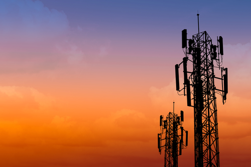 Radio masts at dusk.