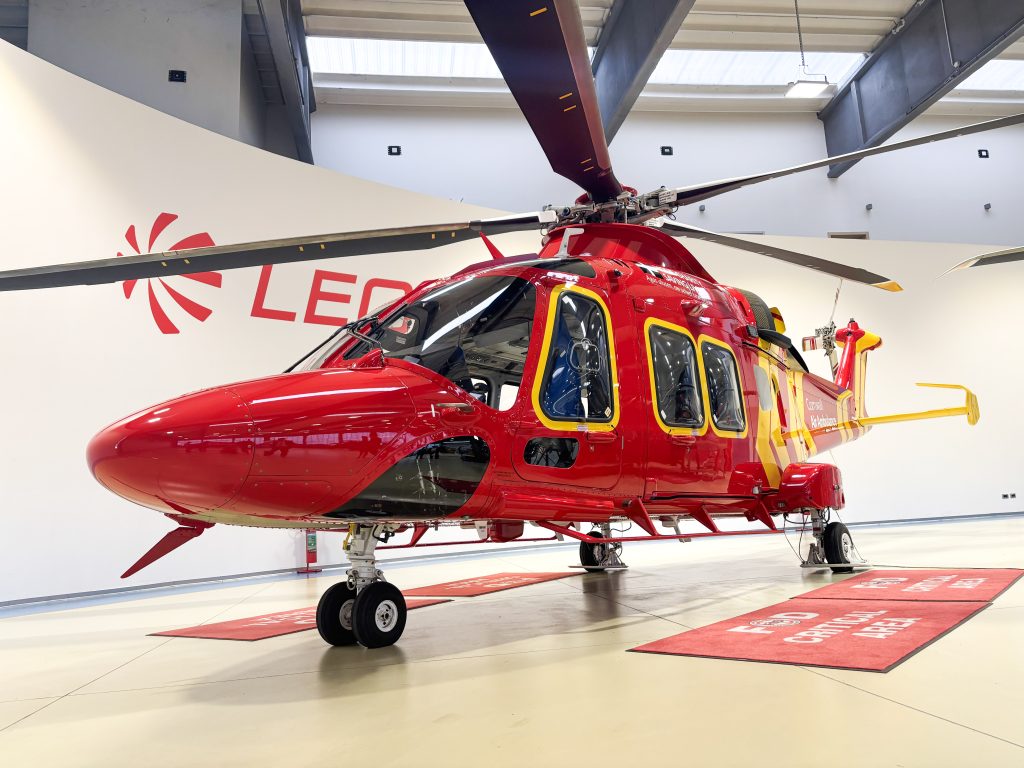 Cornwall Air Ambulance's new helicopter inside Leonardo building.