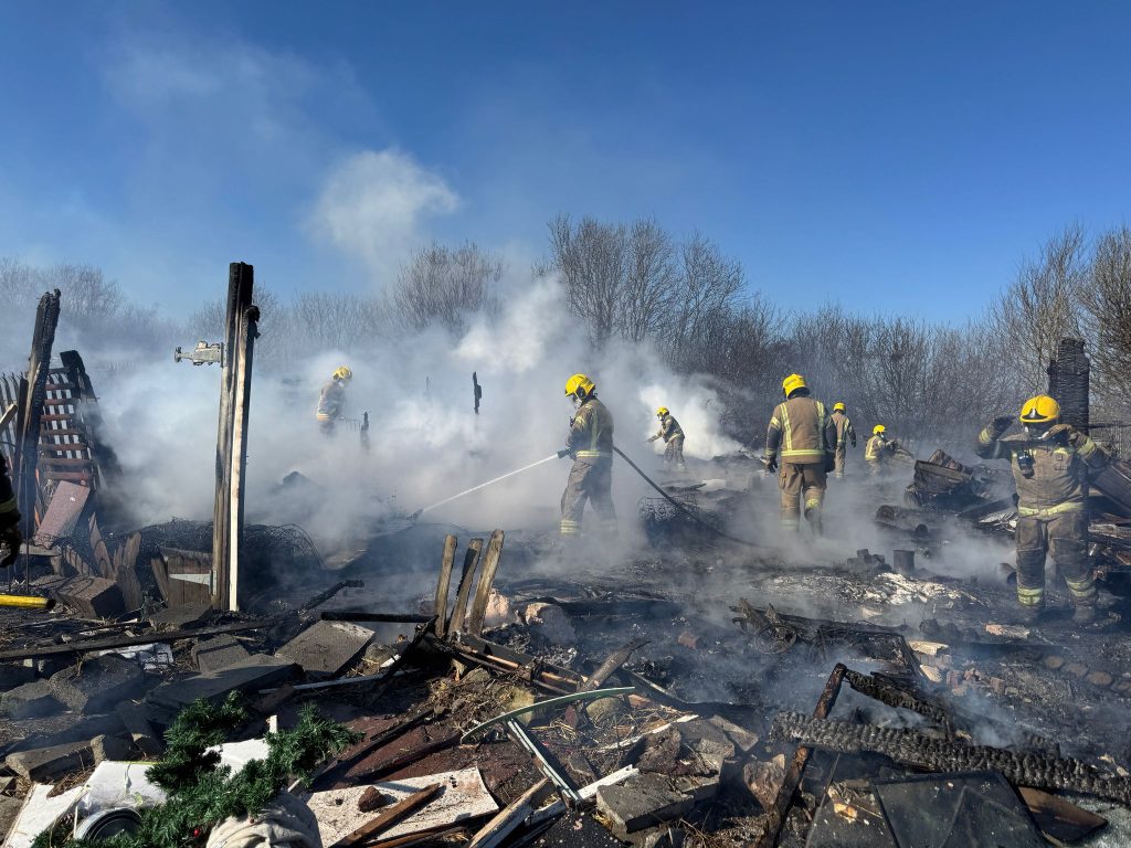 Firefighters deal with allotment fire in Sunderland.