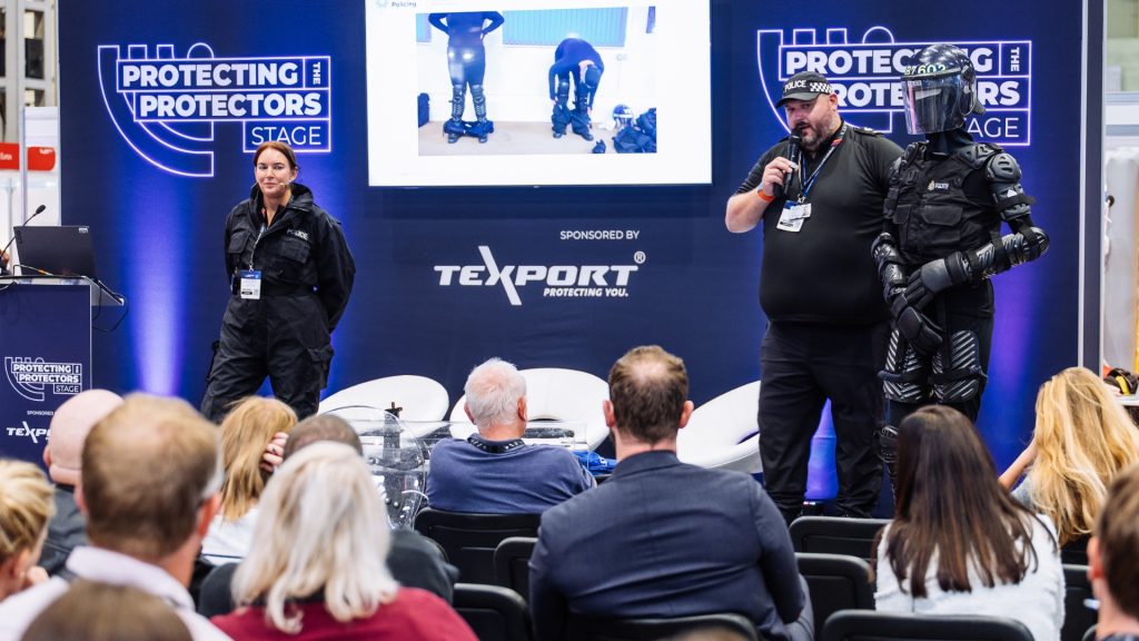 Laura and Andy on the Protecting the Protectors stage. Photo credit: The Emergency Services Show.