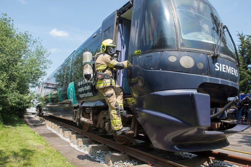 Training exercises at Humberside Fire and Rescue Service’s Central Training Section. Photo credit: Siemens Mobility.