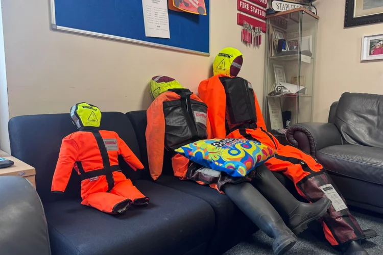 Three different weighted dummies from Ruth Lee used for water rescue training.